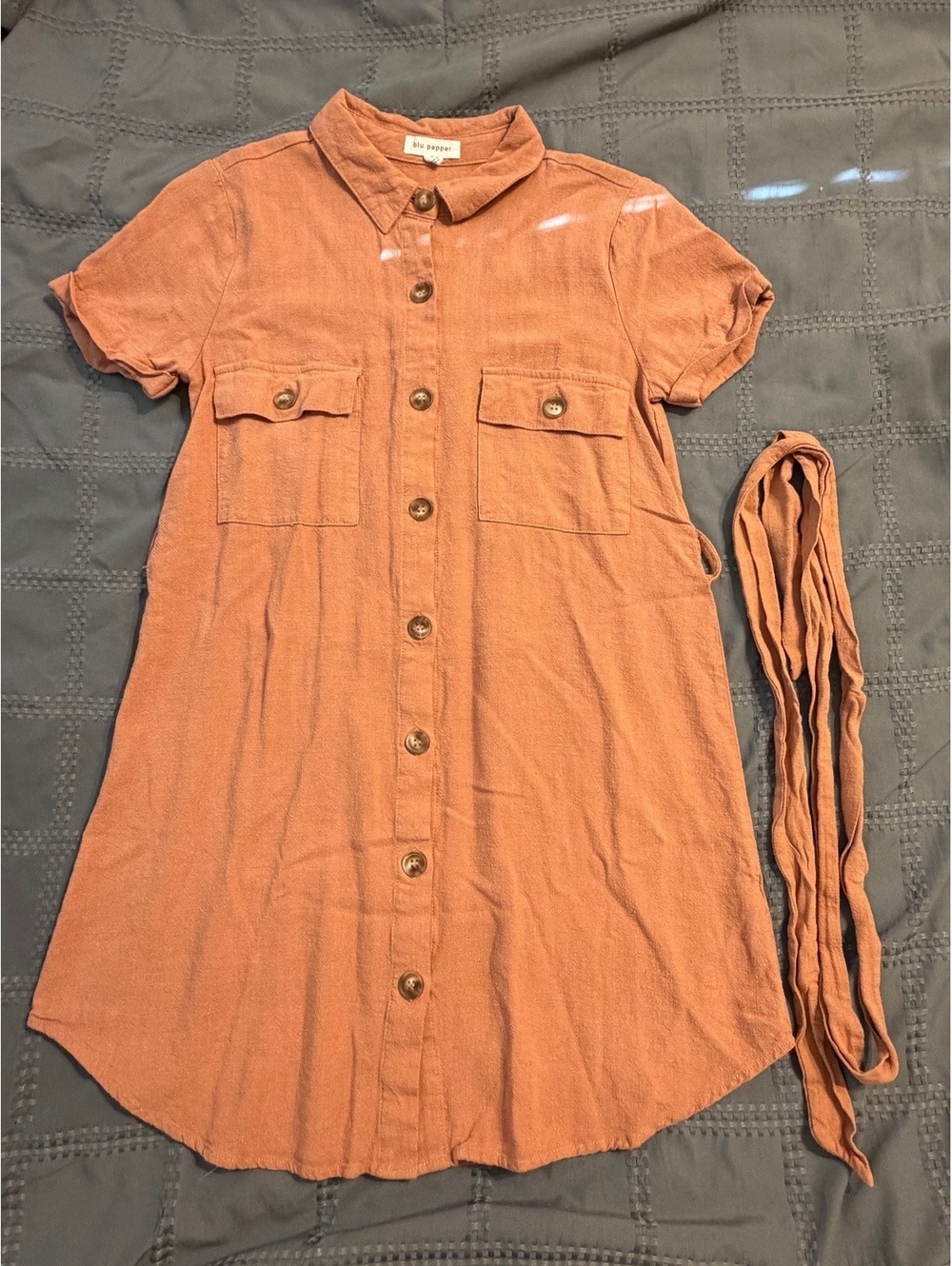 Blu Pepper Coral Shirt Dress with Belt, Size Small